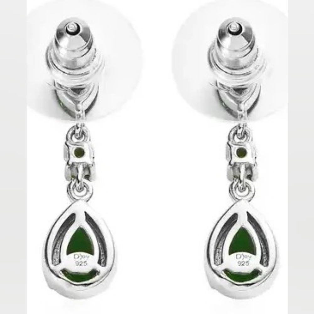 Chrome Diopside Dangle Earrings in Platinum Over Sterling Silver - Picture 3 of 4